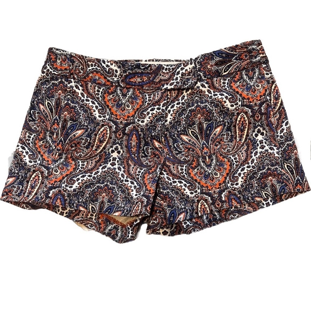 J. Crew Mid Waist Blue and Orange Paisley Shorts EUC